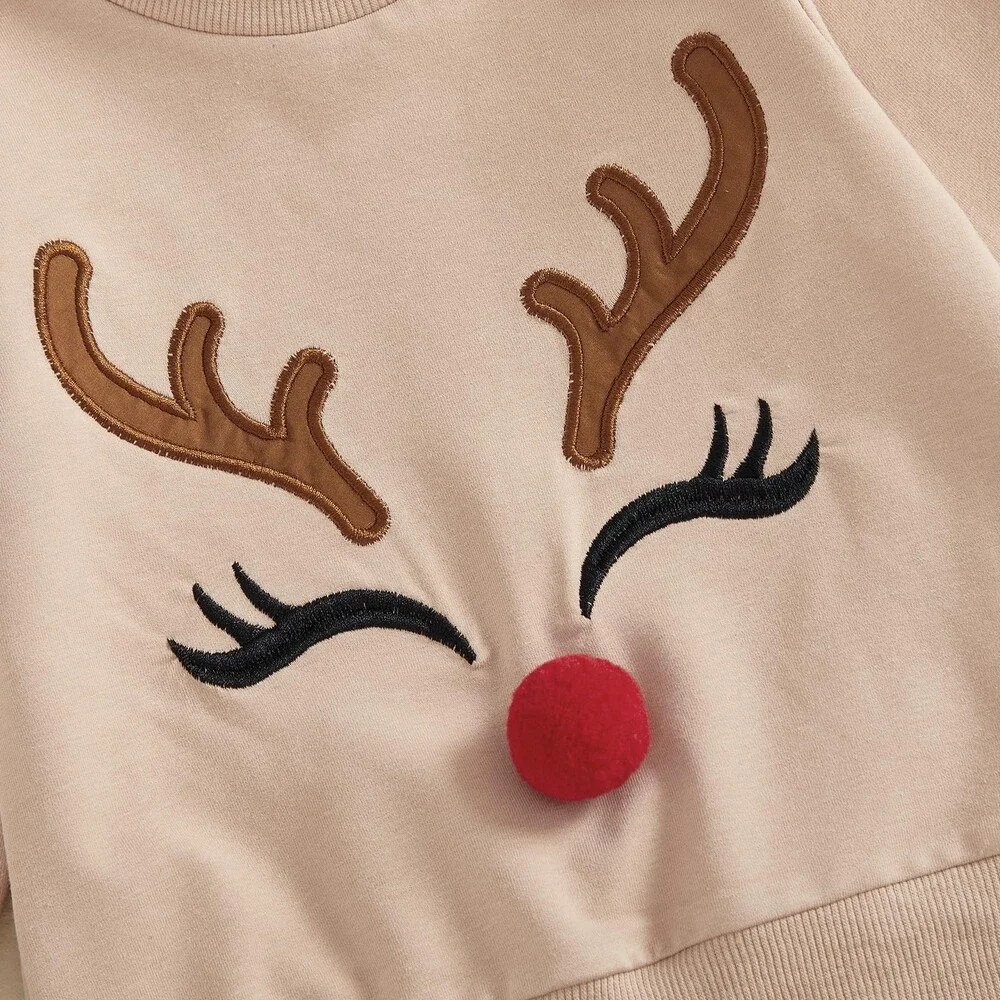 Bonangber My First Christmas Baby Girl Outfit Reindeer Print Crewneck Sweatshirt